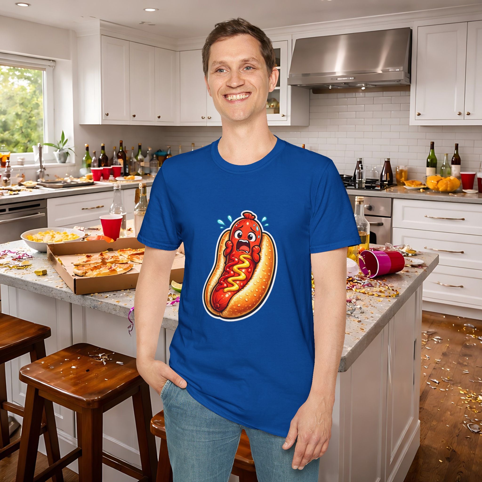 Unisex Scared Hotdog by Taliasaurus Softstyle T-Shirt