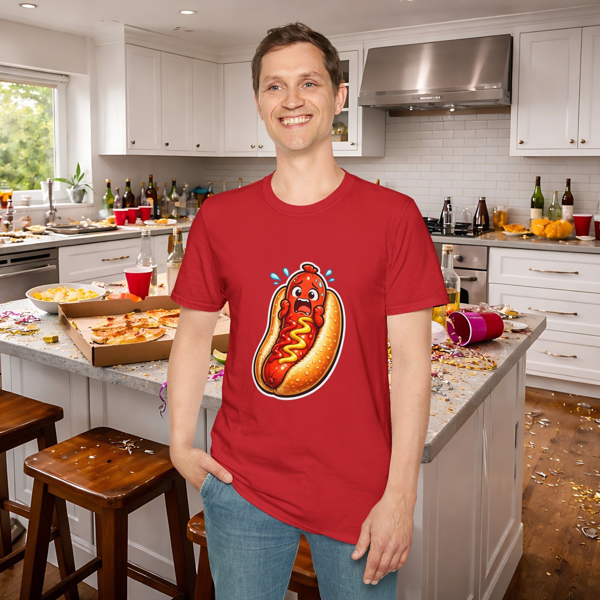 Unisex Scared Hotdog by Taliasaurus Softstyle T-Shirt