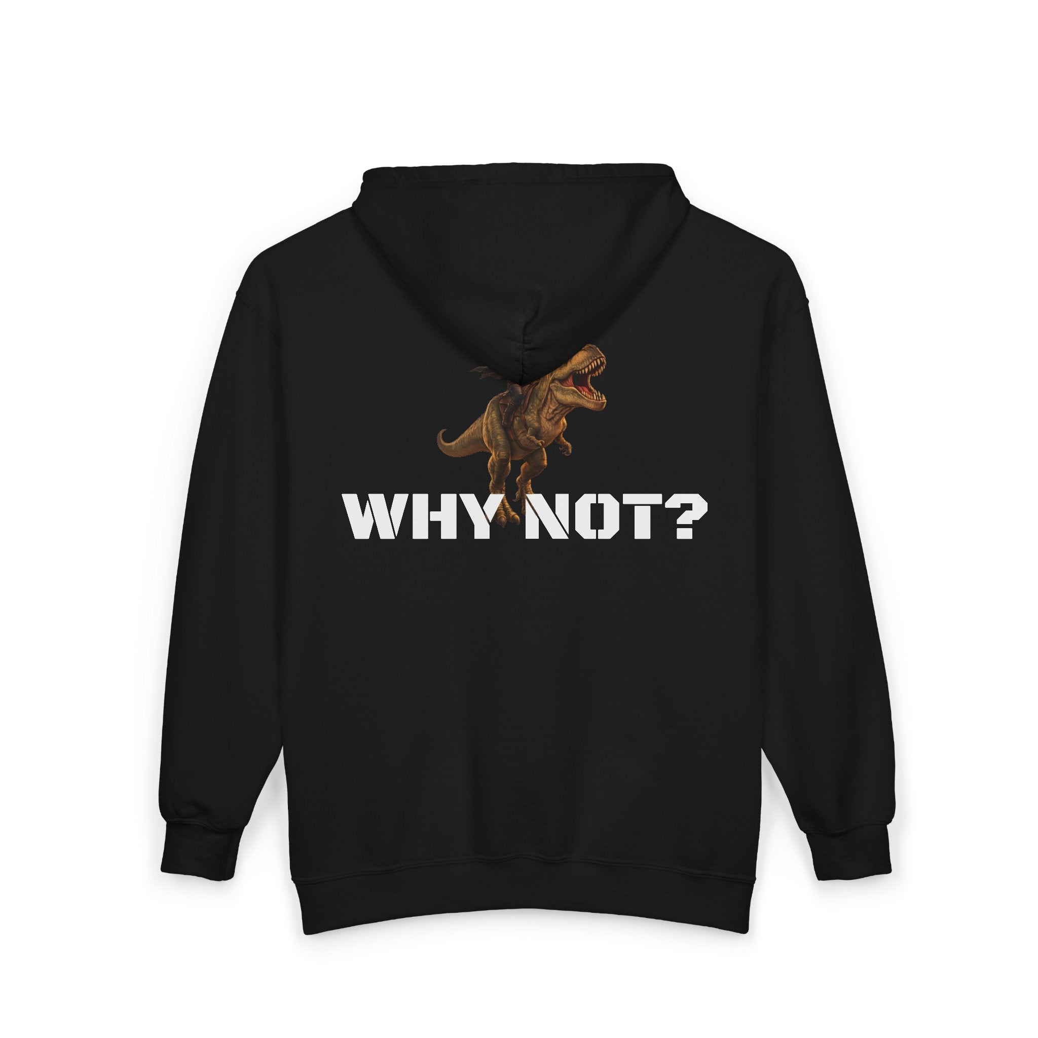 Why Not? Crystal Sparkle T‑Rex Zip Hoodie — Funny Dinosaur Full‑Zip Sweatshirt