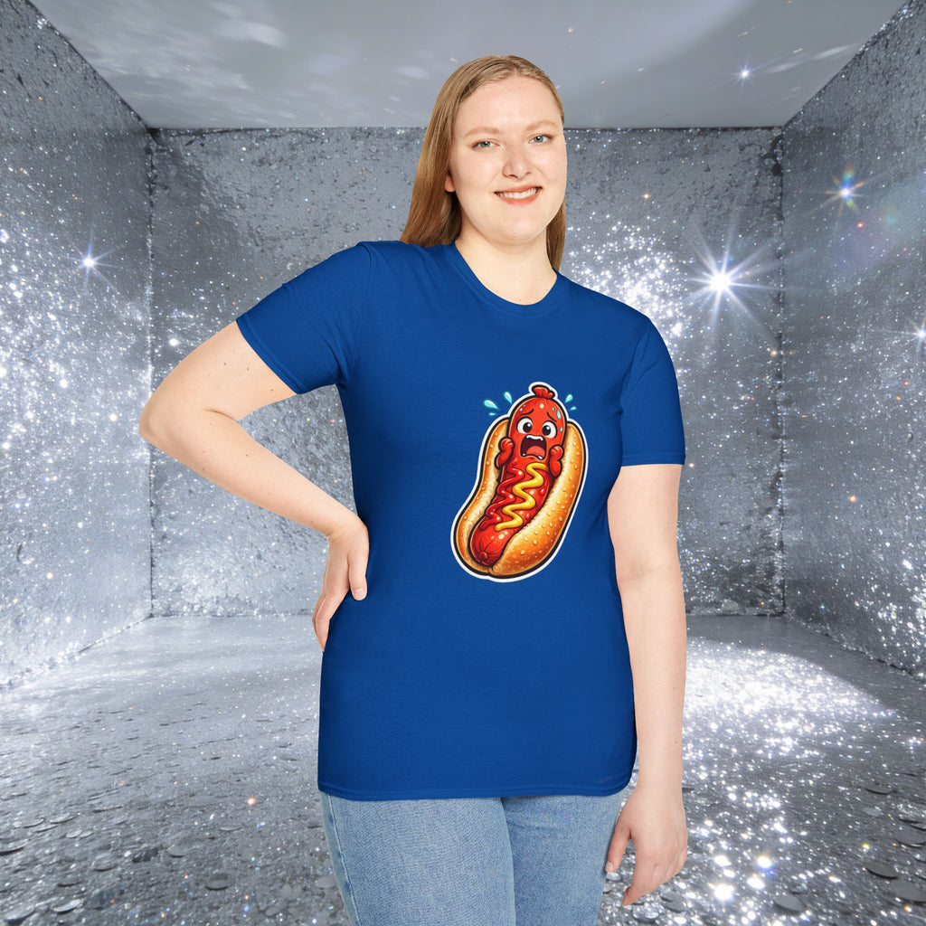 Unisex Scared Hotdog by Taliasaurus Softstyle T-Shirt