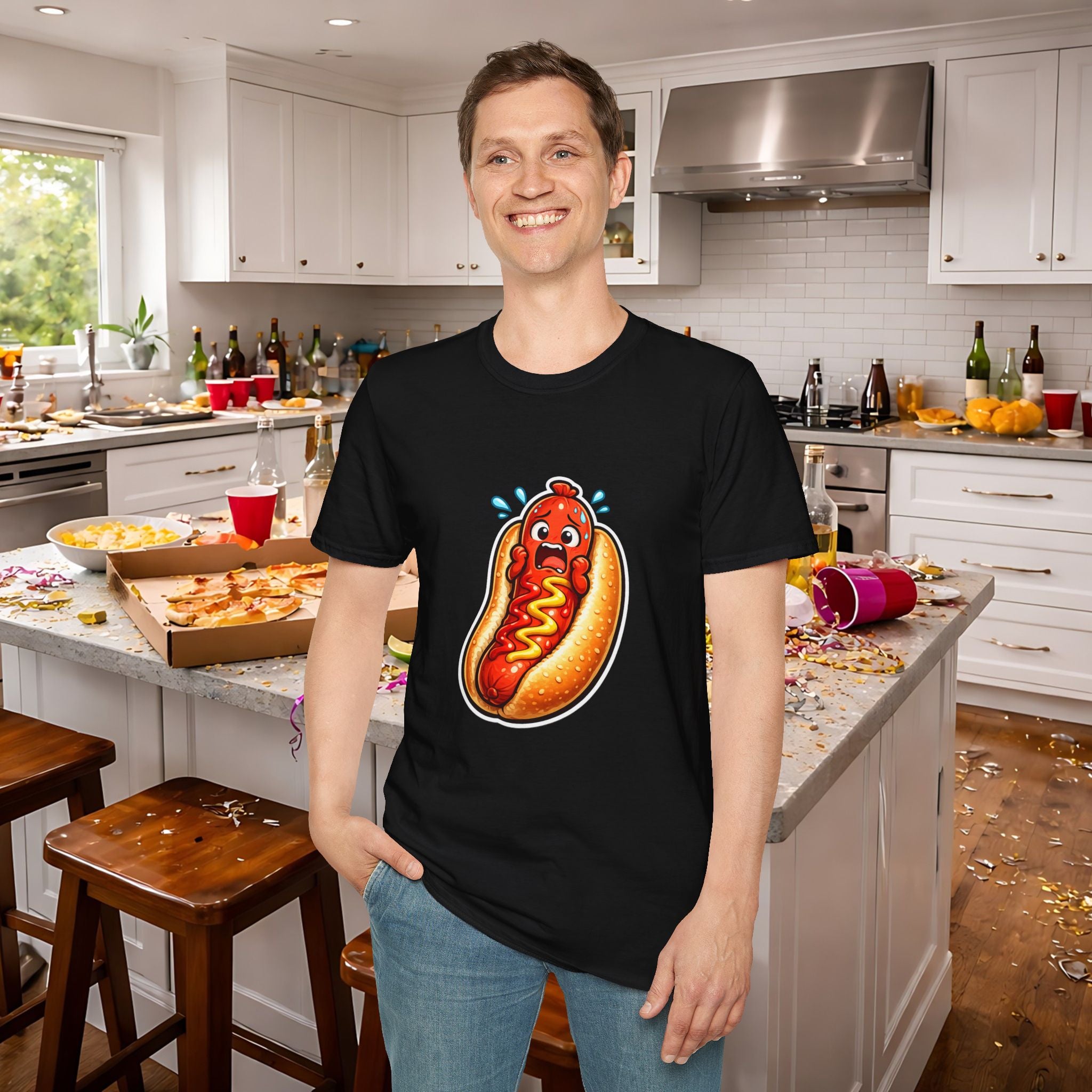 Unisex Scared Hotdog by Taliasaurus Softstyle T-Shirt