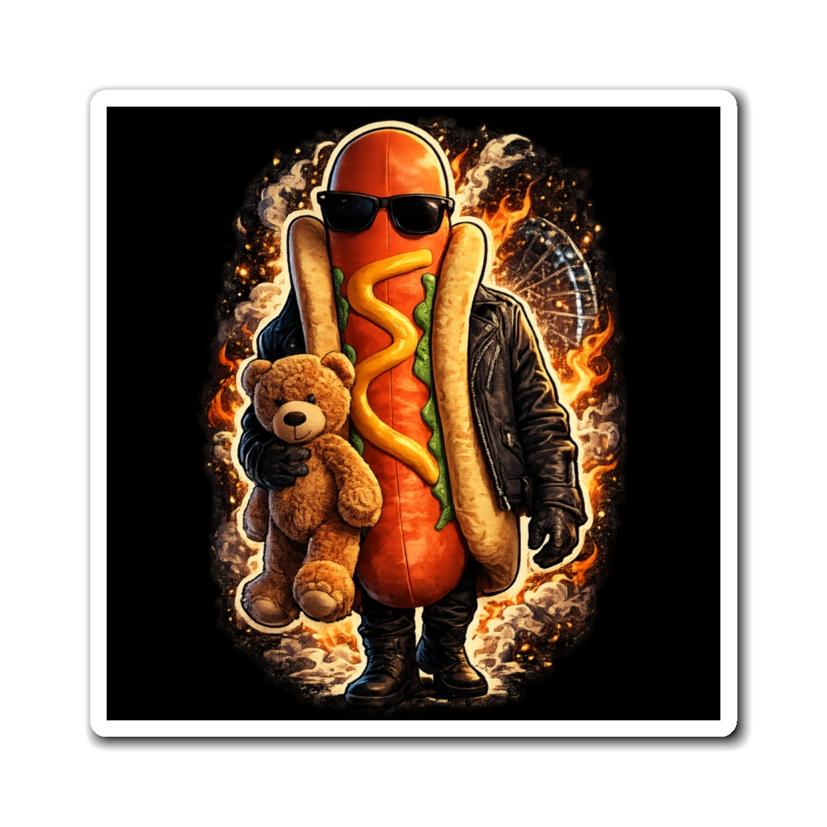 Hot Dog with Teddy Bear by Dark.Lex Magnet — Refrigerator Magnet