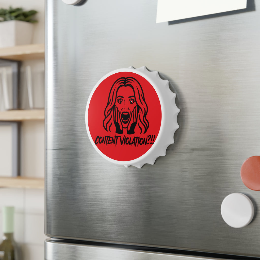 Crystal Sparkle Content Violation?! Red Bottle Opener — Funny Pop Art Bar Keychain for Social Media Moderators