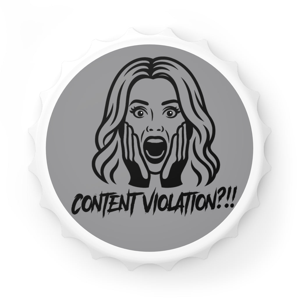 Crystal Sparkle Content Violation?! Bottle Opener — Funny Pop Art Bar Keychain for Social Media Moderators