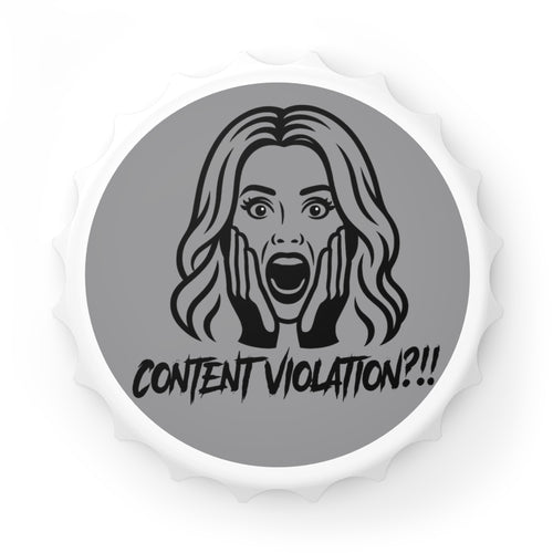 Crystal Sparkle Content Violation?! Bottle Opener — Funny Pop Art Bar Keychain for Social Media Moderators