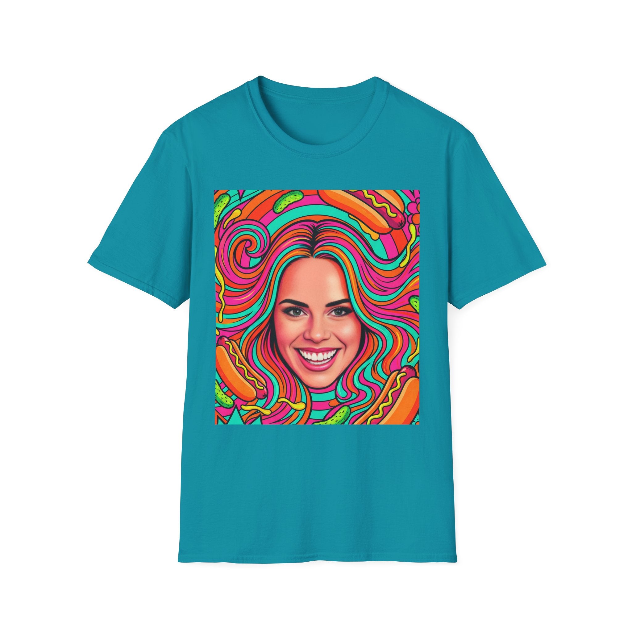 Psychedelic Pop Crystal Sparkle Portrait by FoxQT T-Shirt — Colorful Swirl Face Art Tee