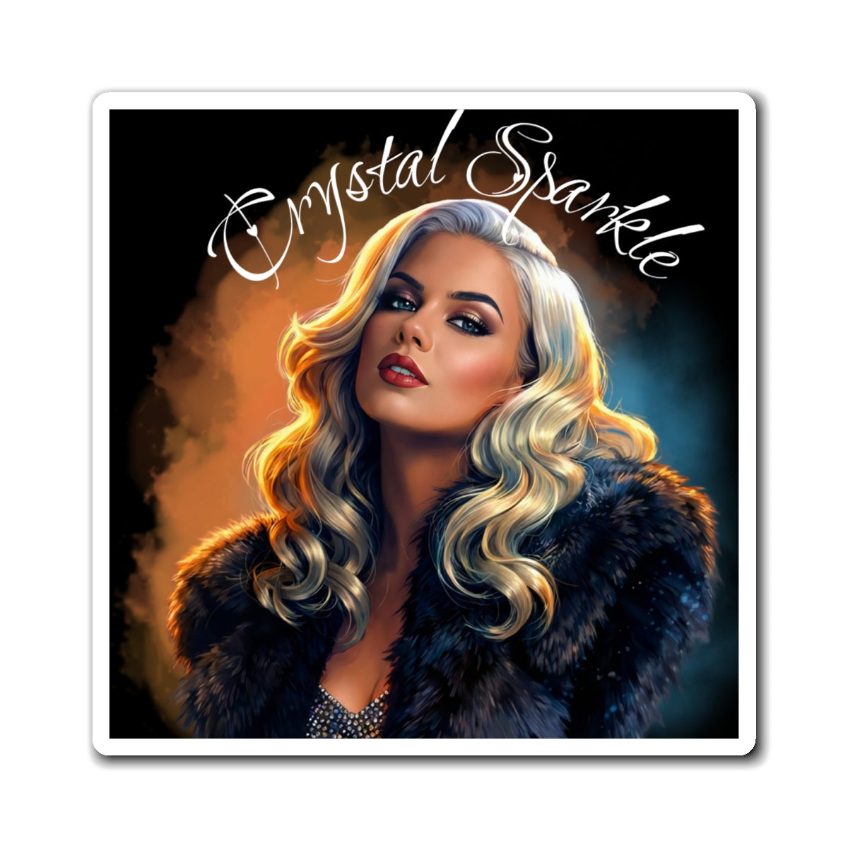 Crystal Sparkle Glam Portrait by Dark.lex Magnet — Retro Hollywood Blonde Refrigerator Decor