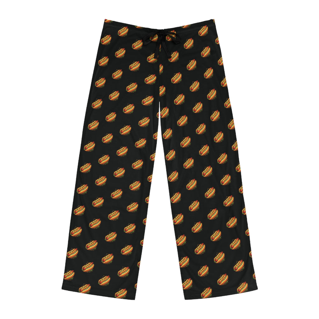 Men's Black Pajama Pants with Hotdog Pattern by Taliasaurus