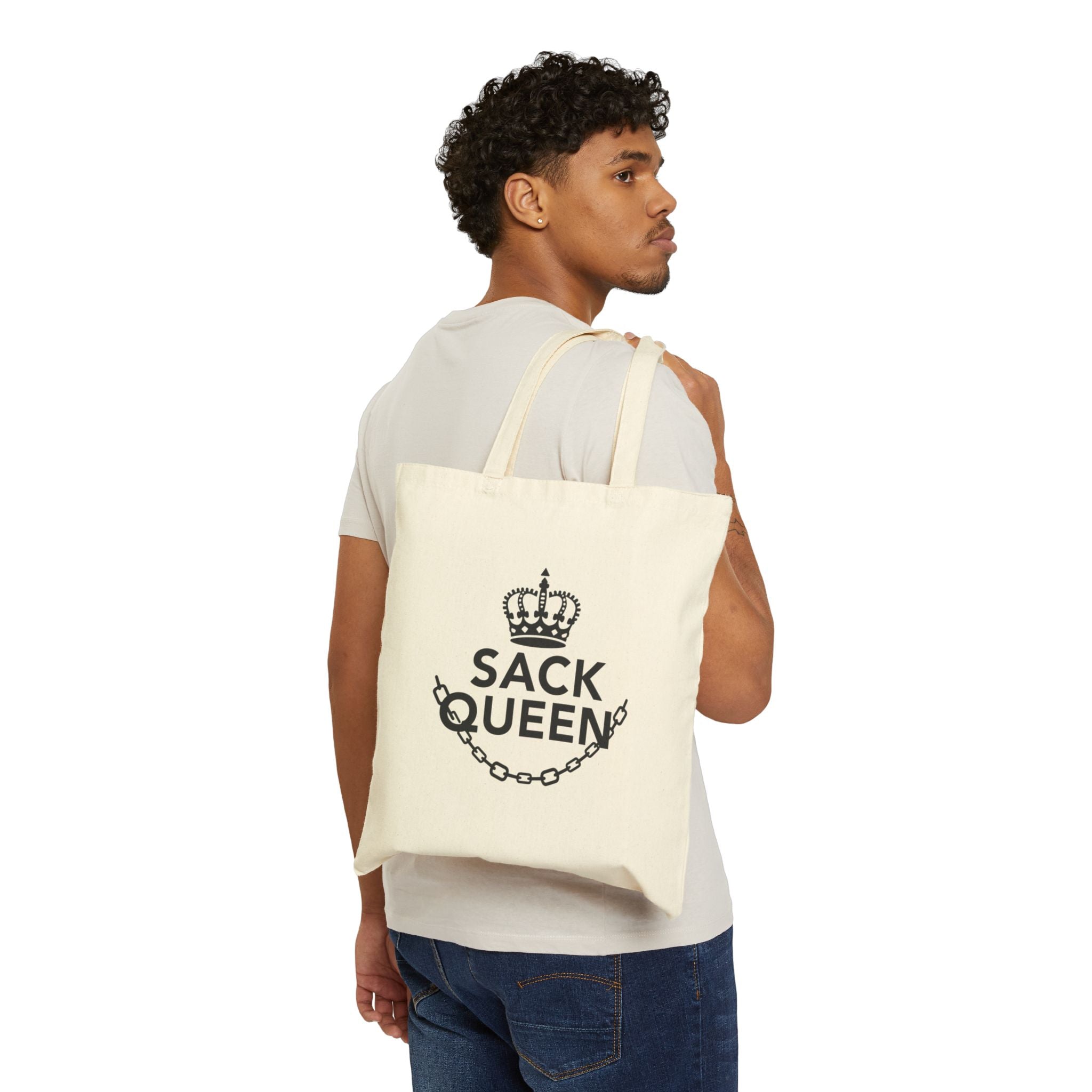 Crystal Sparkle Tote Bag — “Sack Queen” Crown & Chain Cotton Canvas Tote