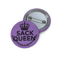Sack Queen Pin Button — Purple Crown & Chain Lapel Badge