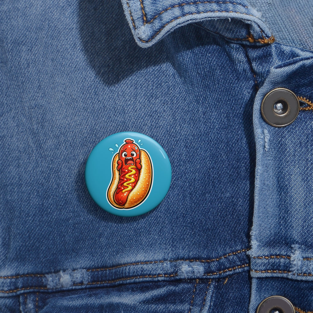Scared Hotdog by Taliasaurus Pin Buttons - silly