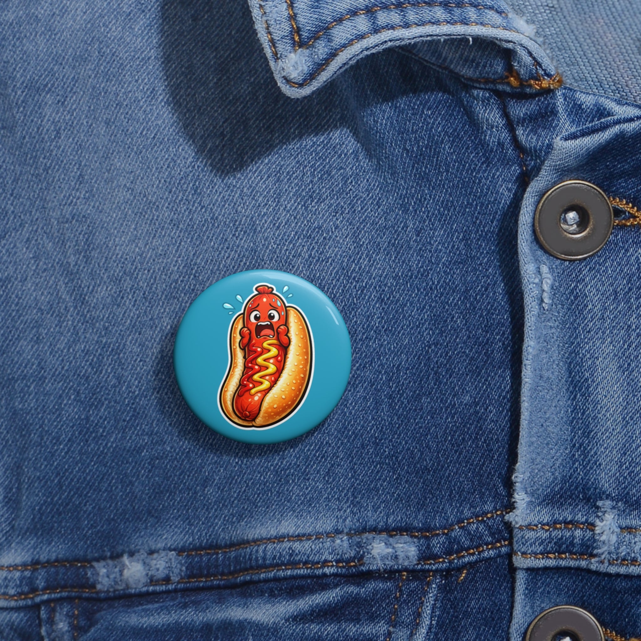 Scared Hotdog by Taliasaurus Pin Buttons - silly
