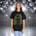 Crystal Sparkle Neon Line Art Portrait by CowboyH T-Shirt — Colorful Women's Face Graphic Tee