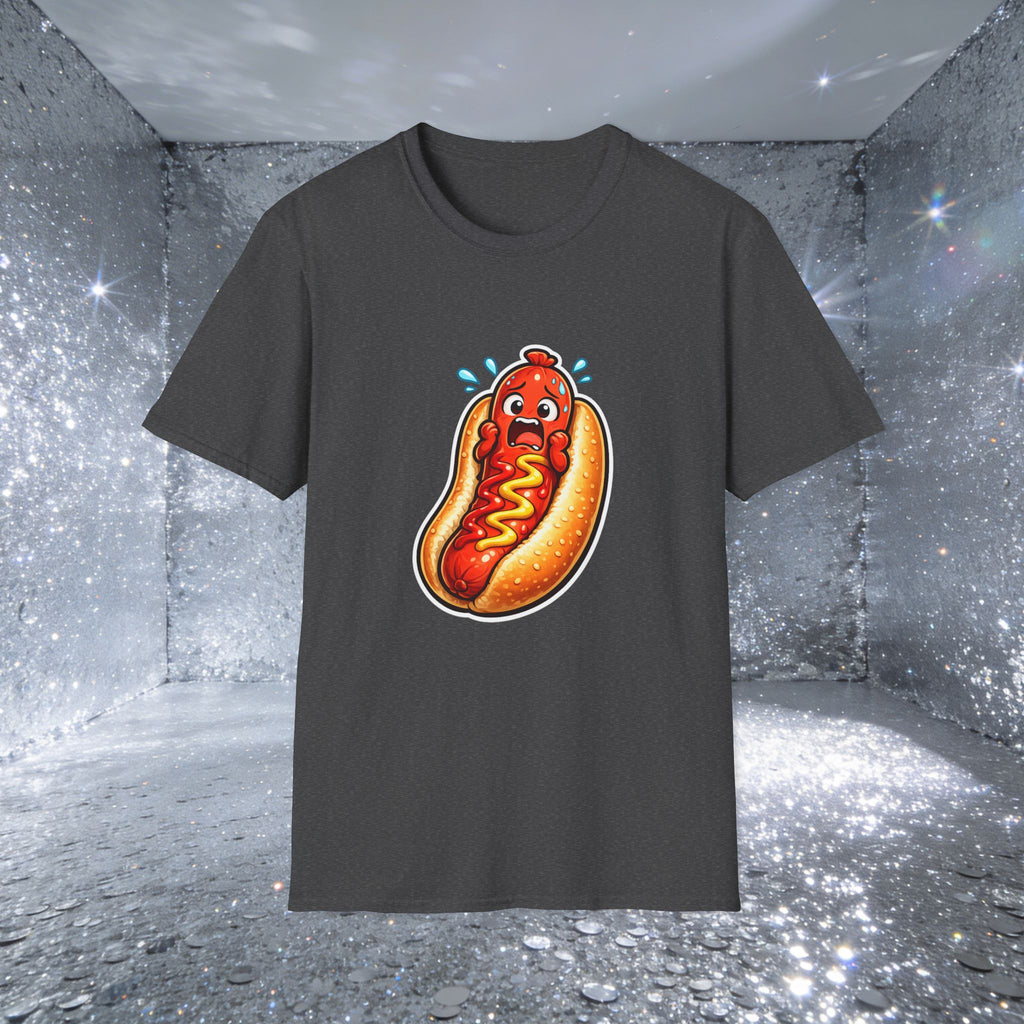 Unisex Scared Hotdog by Taliasaurus Softstyle T-Shirt