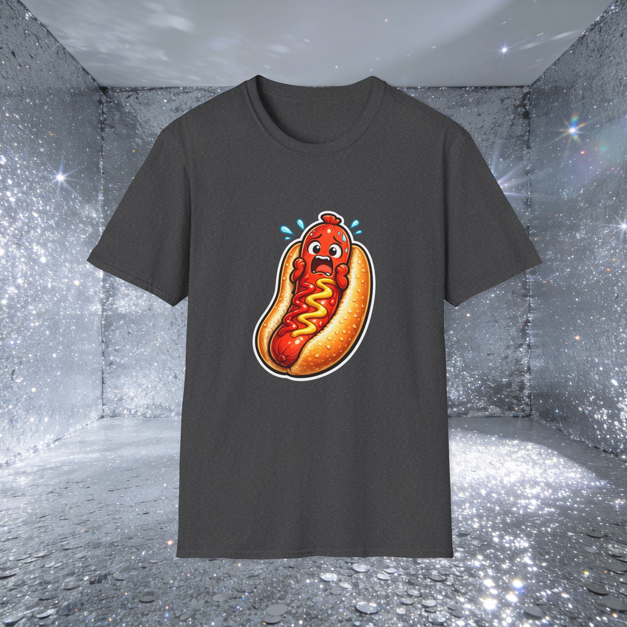 Unisex Scared Hotdog by Taliasaurus Softstyle T-Shirt