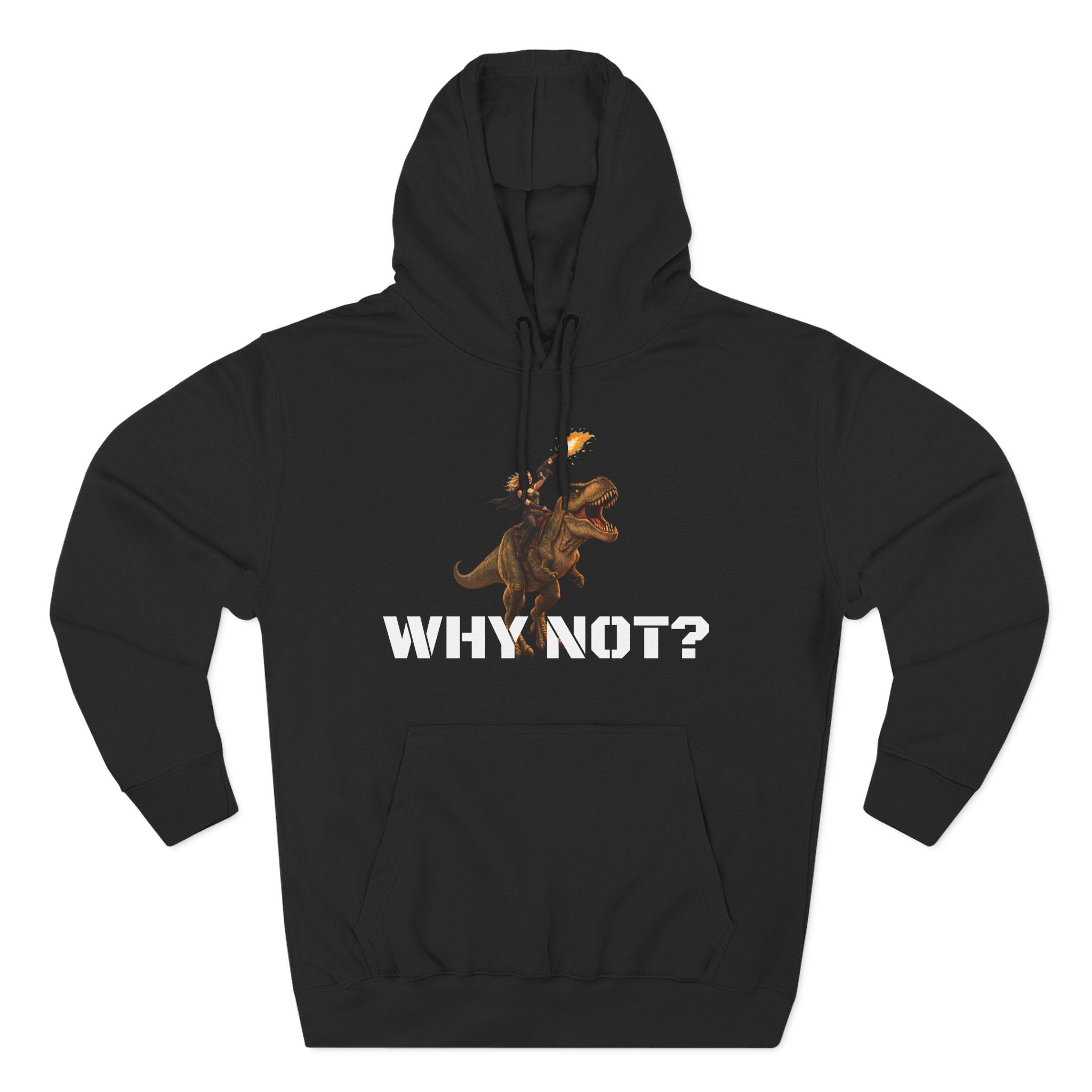 Dinosaur Rider Crystal Sparkle Hoodie — 'WHY NOT?' Graphic Pullover