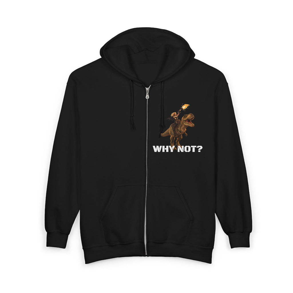 Why Not? Crystal Sparkle T‑Rex Zip Hoodie — Funny Dinosaur Full‑Zip Sweatshirt