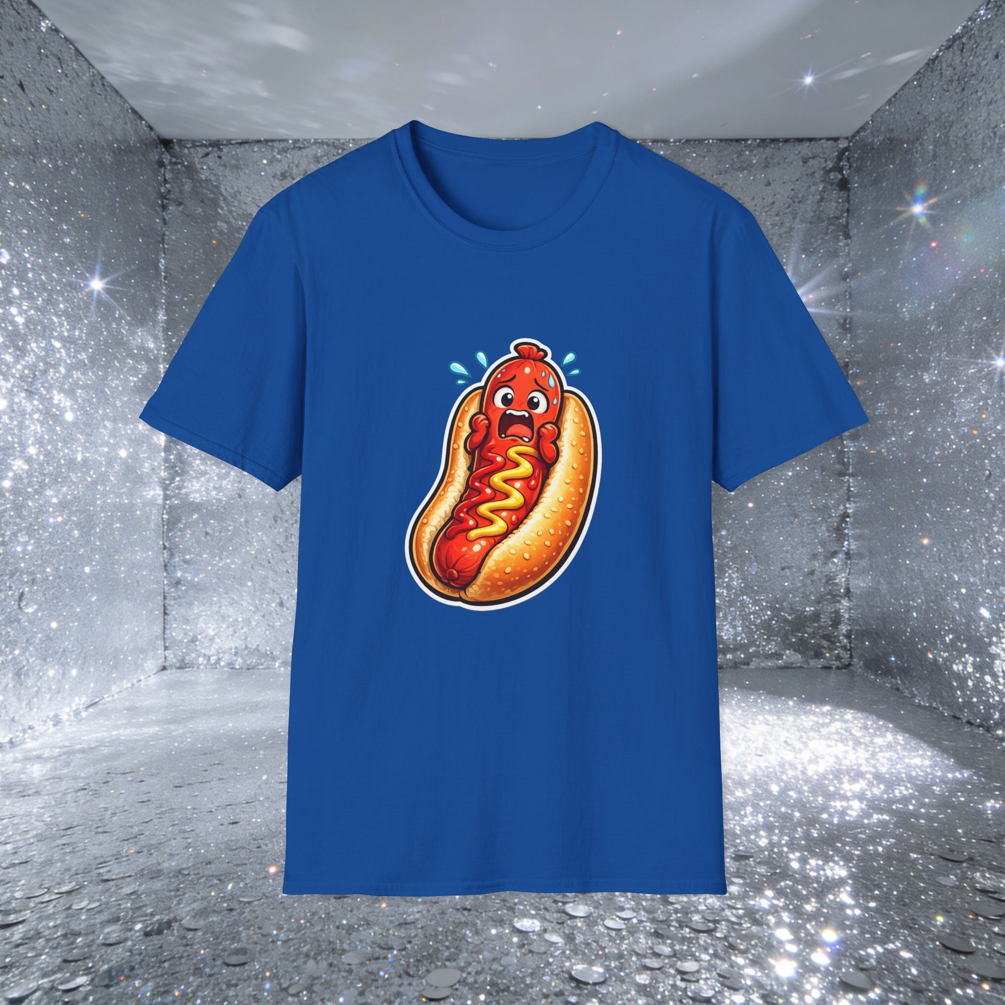 Unisex Scared Hotdog by Taliasaurus Softstyle T-Shirt