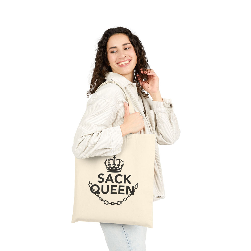Crystal Sparkle Tote Bag — “Sack Queen” Crown & Chain Cotton Canvas Tote