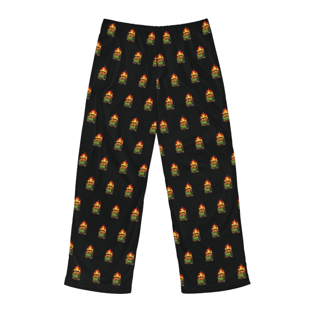 Men's Black Pajama Pants with Dumpster Fire Pattern