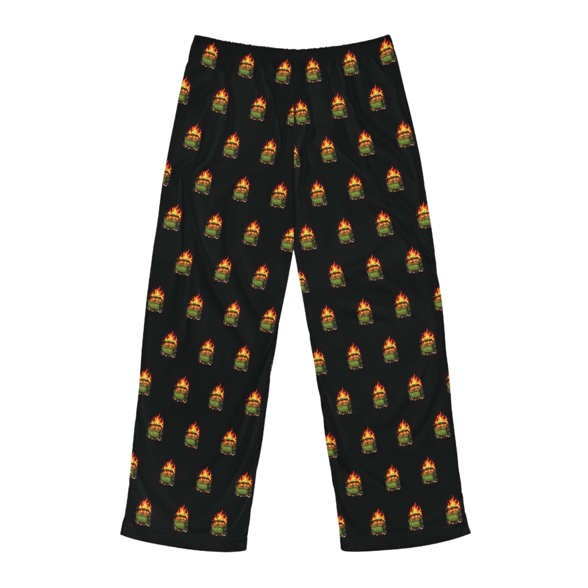 Men's Black Pajama Pants with Dumpster Fire Pattern