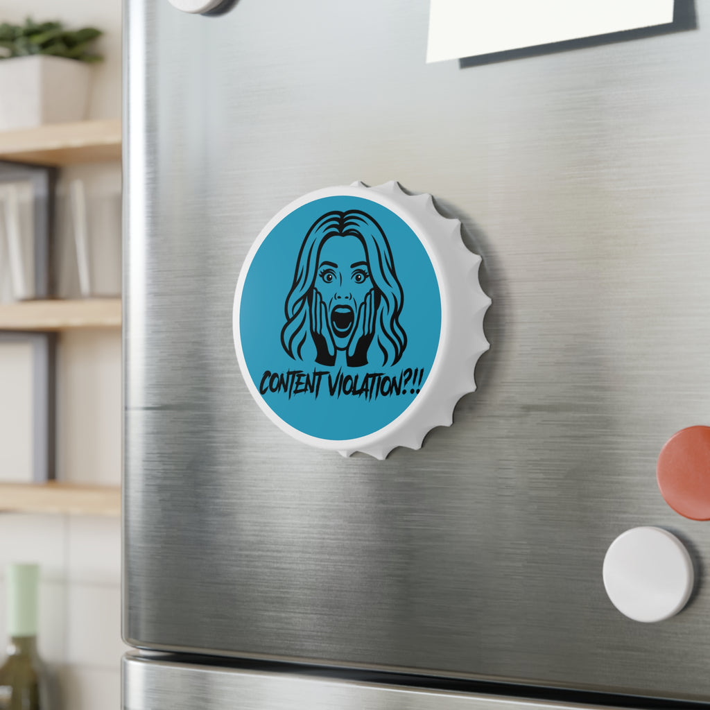 Crystal Sparkle Content Violation?! Teal Bottle Opener — Funny Pop Art Bar Keychain for Social Media Moderators