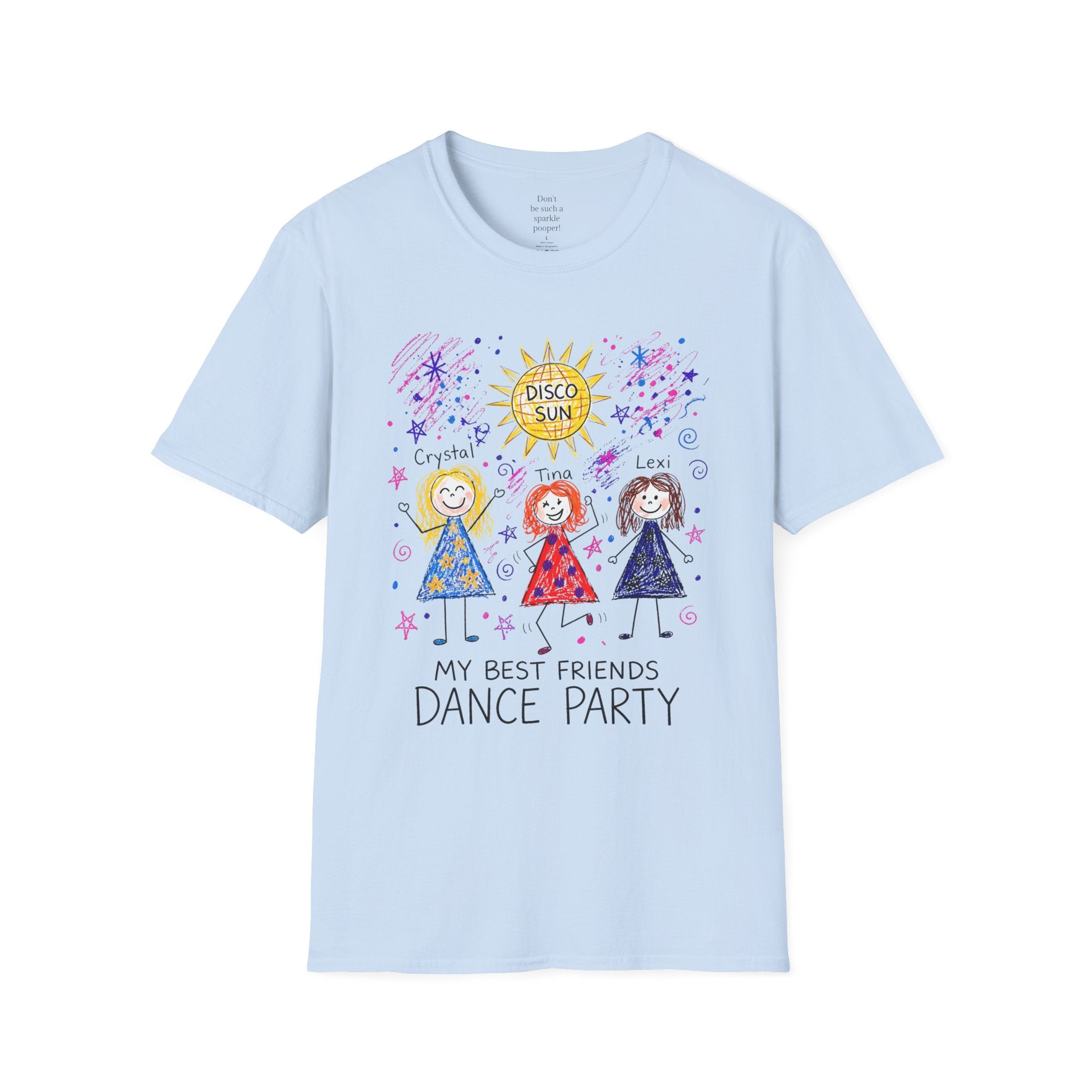 Sparkle Squad Dance Party by MilesGT T-Shirt — "My Best Friends Dance Party" Crystal Sparkle Drawing by MilesGT Cute Graphic Tee