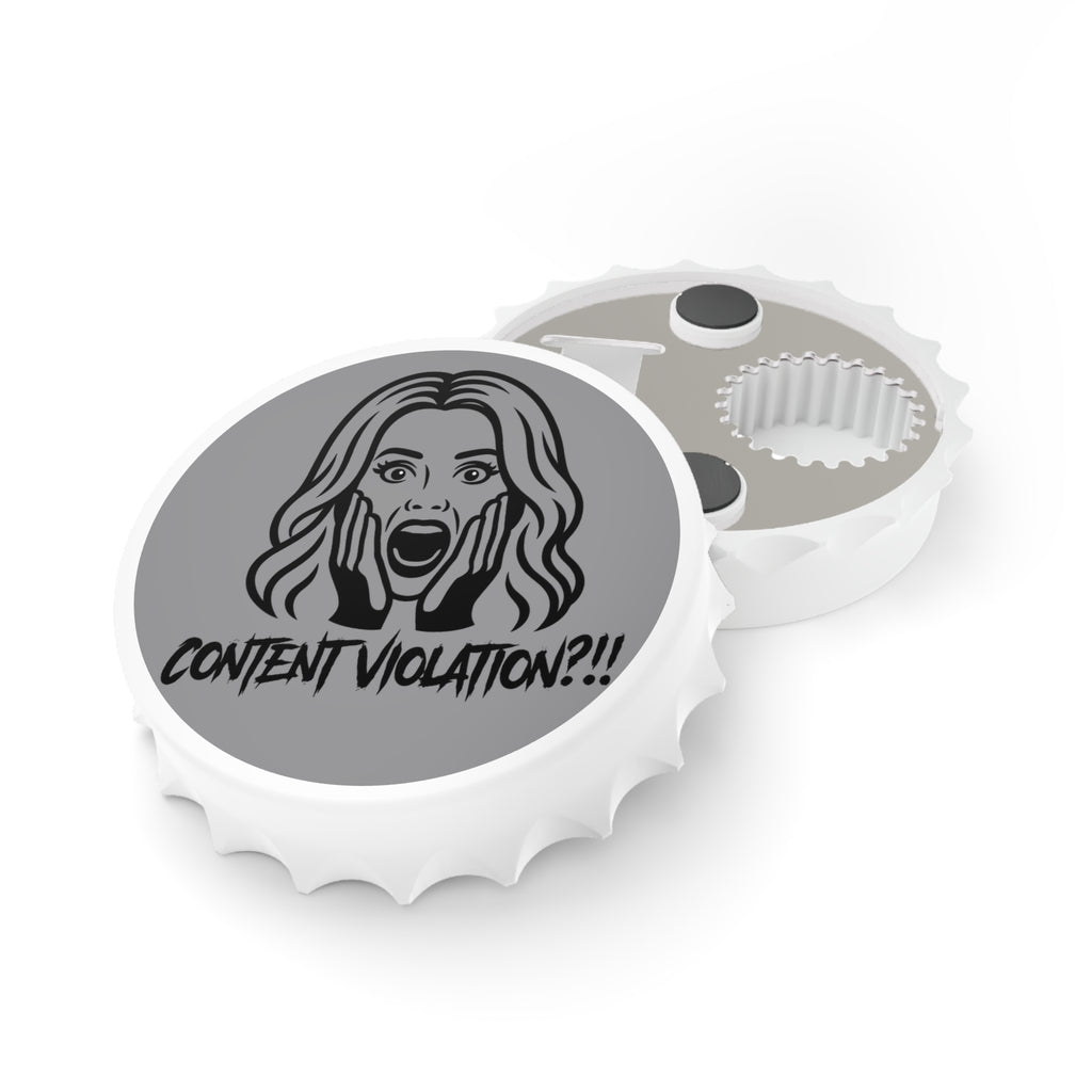 Crystal Sparkle Content Violation?! Bottle Opener — Funny Pop Art Bar Keychain for Social Media Moderators