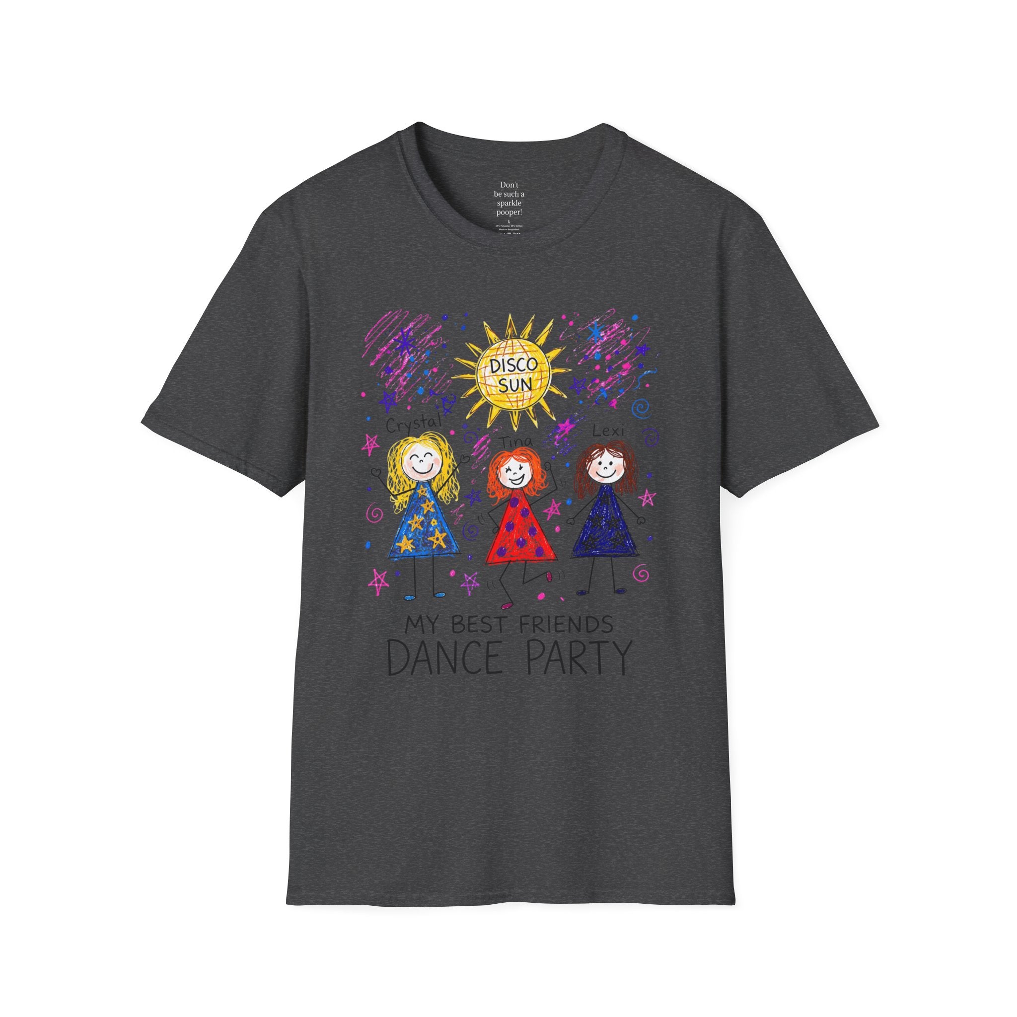 Sparkle Squad Dance Party by MilesGT T-Shirt — "My Best Friends Dance Party" Crystal Sparkle Drawing by MilesGT Cute Graphic Tee