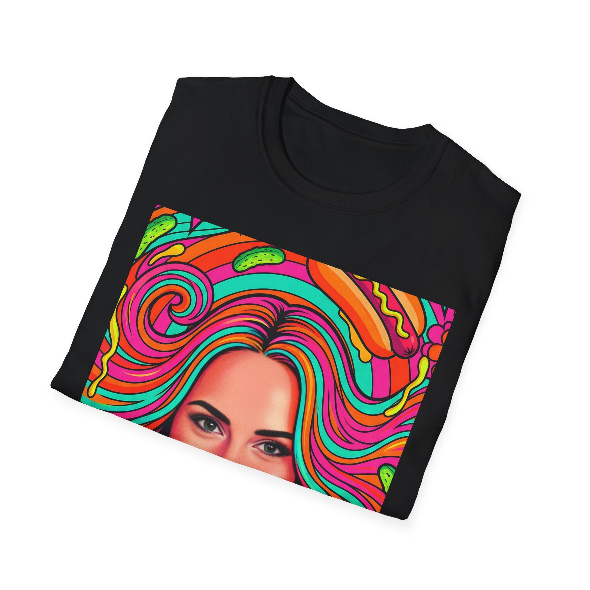 Psychedelic Pop Crystal Sparkle Portrait by FoxQT T-Shirt — Colorful Swirl Face Art Tee