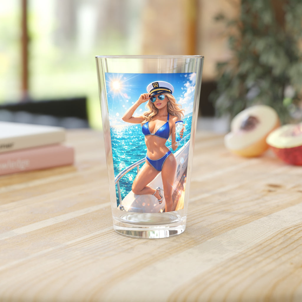 Crystal Sparkle Nautical Pin-Up Pint Glass — 16oz Sailor Crystal Sparkle Beach Beer Glass