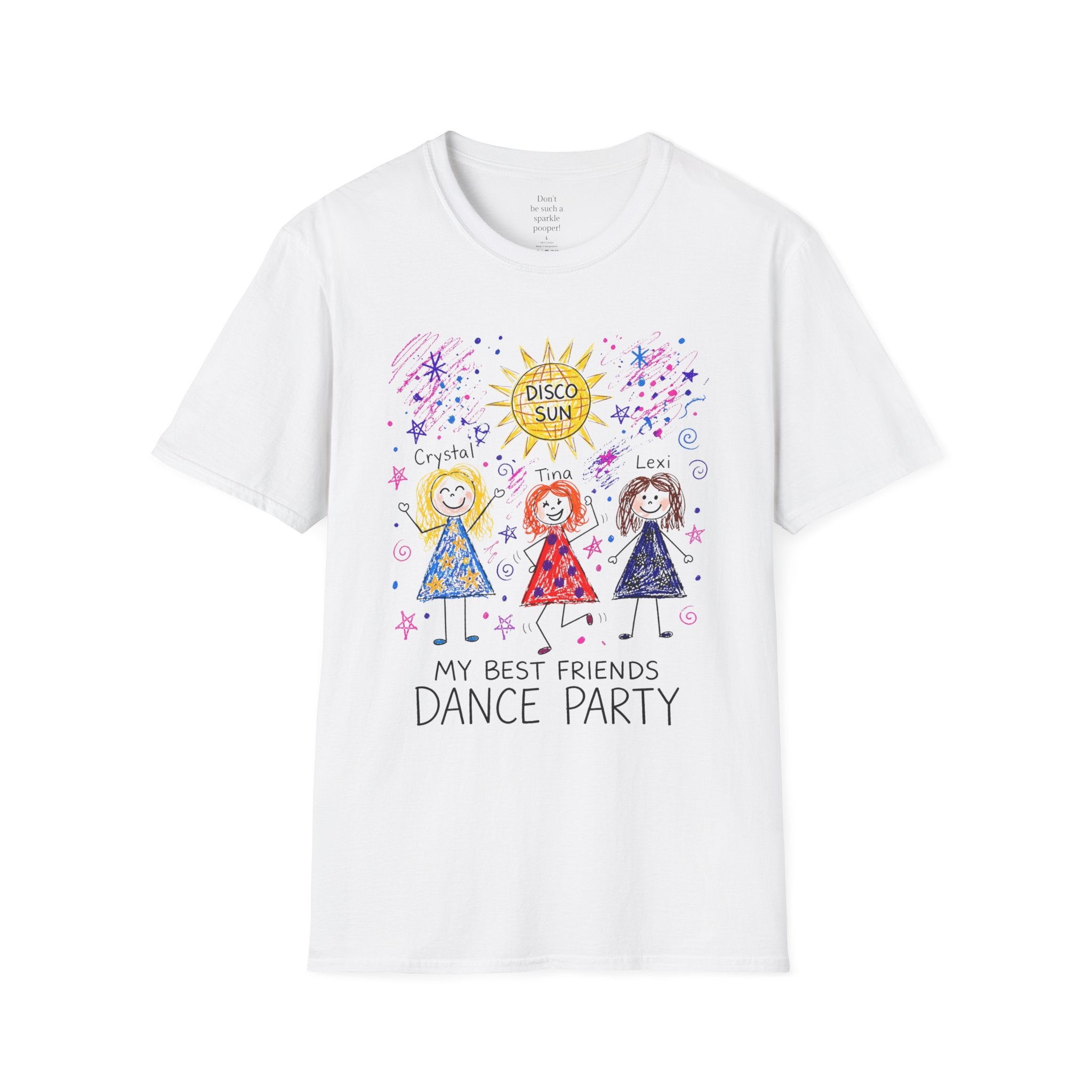 Sparkle Squad Dance Party by MilesGT T-Shirt — "My Best Friends Dance Party" Crystal Sparkle Drawing by MilesGT Cute Graphic Tee