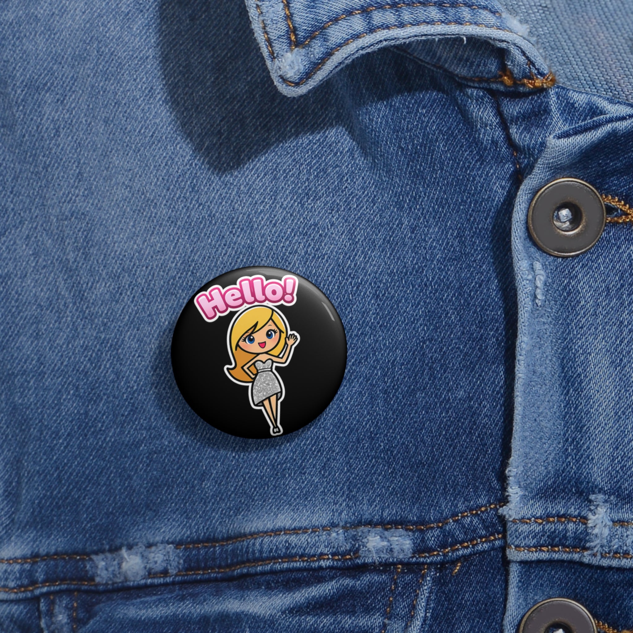 Hello Crystal Sparkle by Taliasaurus Pin Button — Cute Greeting Enamel Badge for Jackets, Bags & Gifts