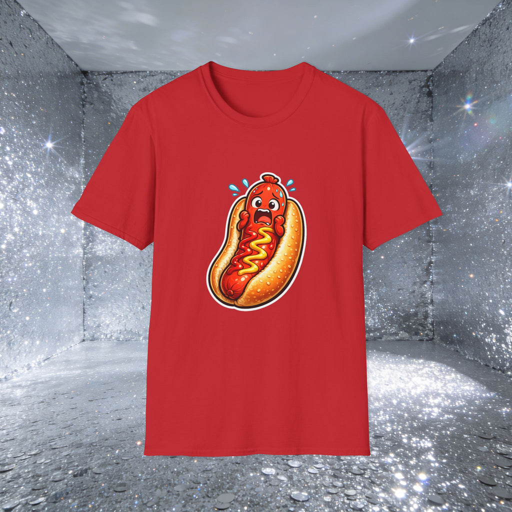 Unisex Scared Hotdog by Taliasaurus Softstyle T-Shirt
