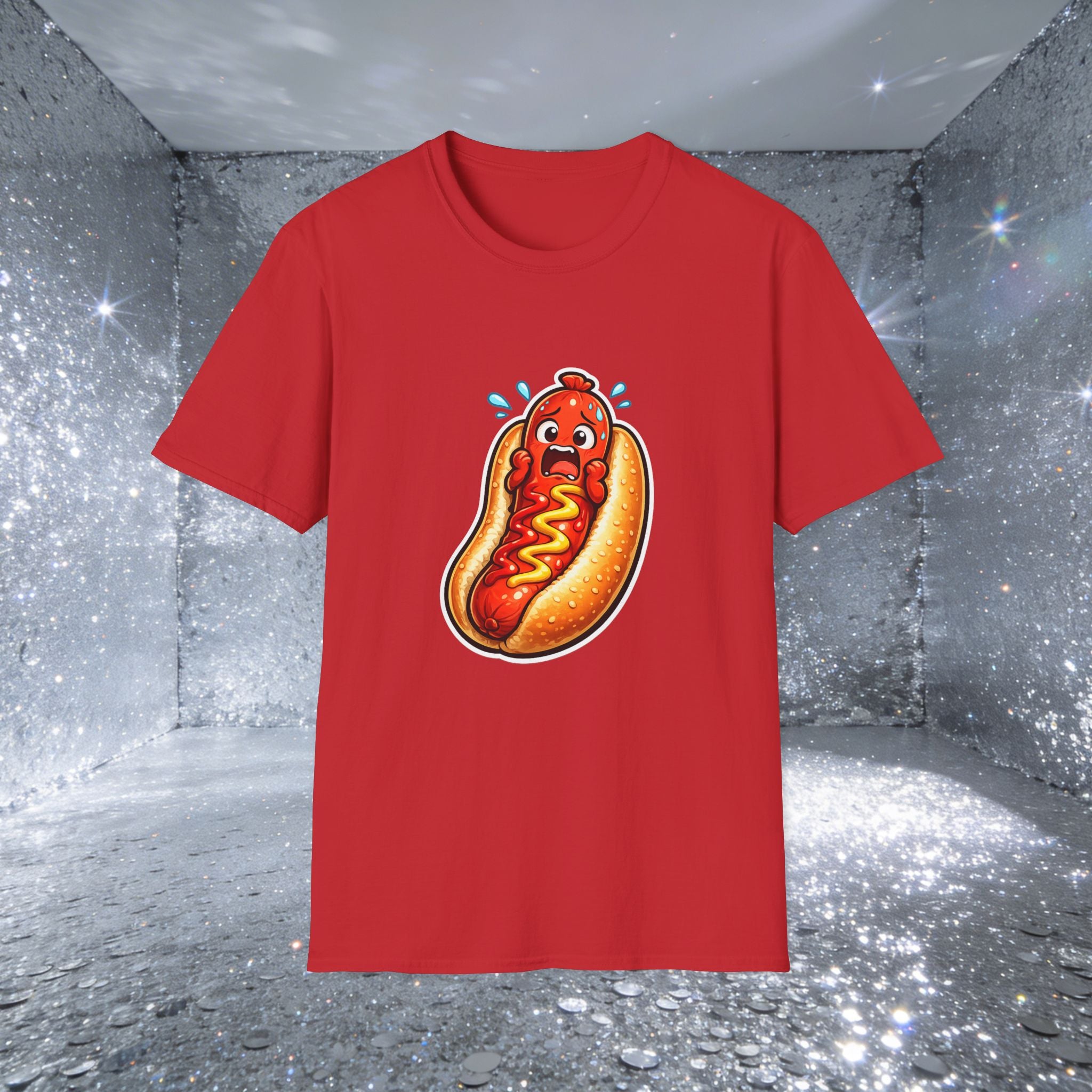 Unisex Scared Hotdog by Taliasaurus Softstyle T-Shirt