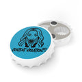 Crystal Sparkle Content Violation?! Teal Bottle Opener — Funny Pop Art Bar Keychain for Social Media Moderators