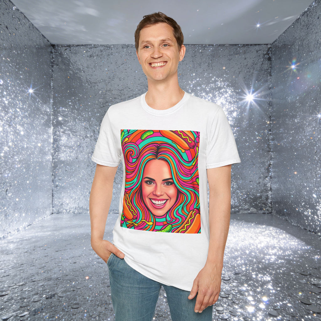Psychedelic Pop Crystal Sparkle Portrait by FoxQT T-Shirt — Colorful Swirl Face Art Tee