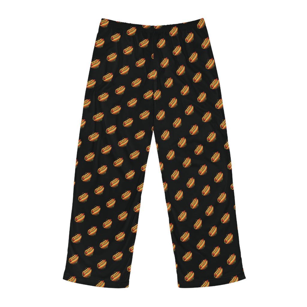 Men's Black Pajama Pants with Hotdog Pattern by Taliasaurus