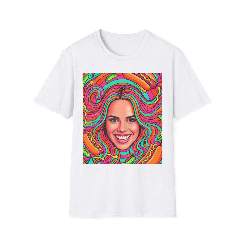Psychedelic Pop Crystal Sparkle Portrait by FoxQT T-Shirt — Colorful Swirl Face Art Tee