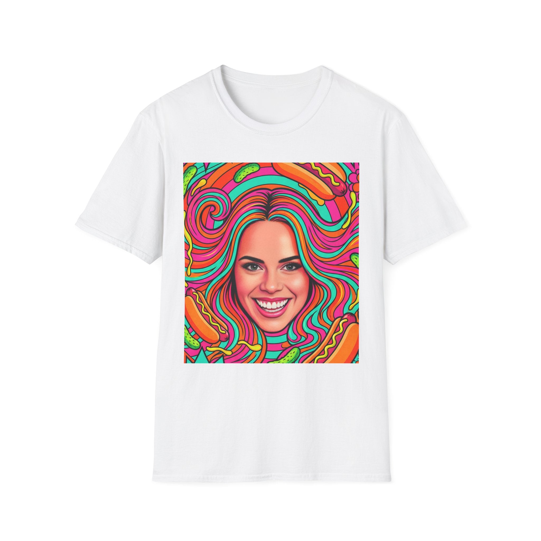 Psychedelic Pop Crystal Sparkle Portrait by FoxQT T-Shirt — Colorful Swirl Face Art Tee