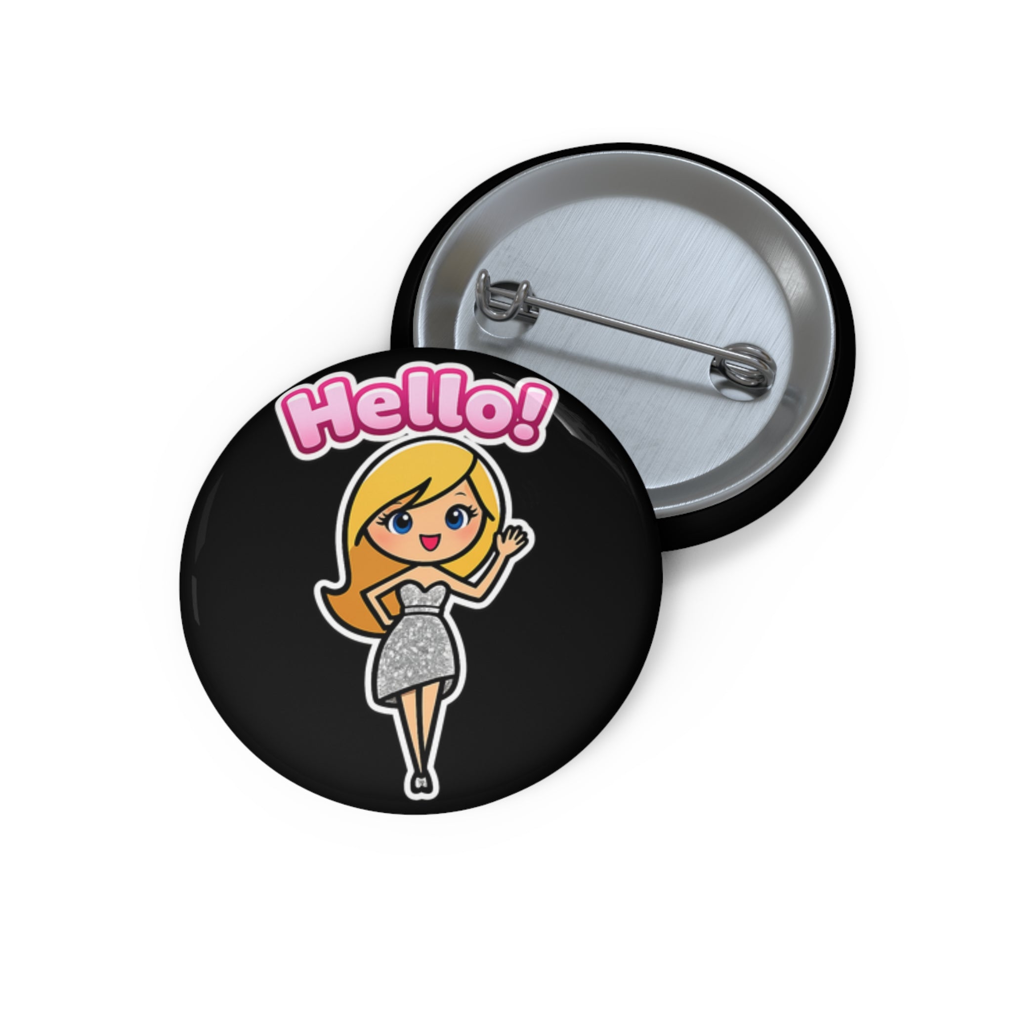 Hello Crystal Sparkle by Taliasaurus Pin Button — Cute Greeting Enamel Badge for Jackets, Bags & Gifts