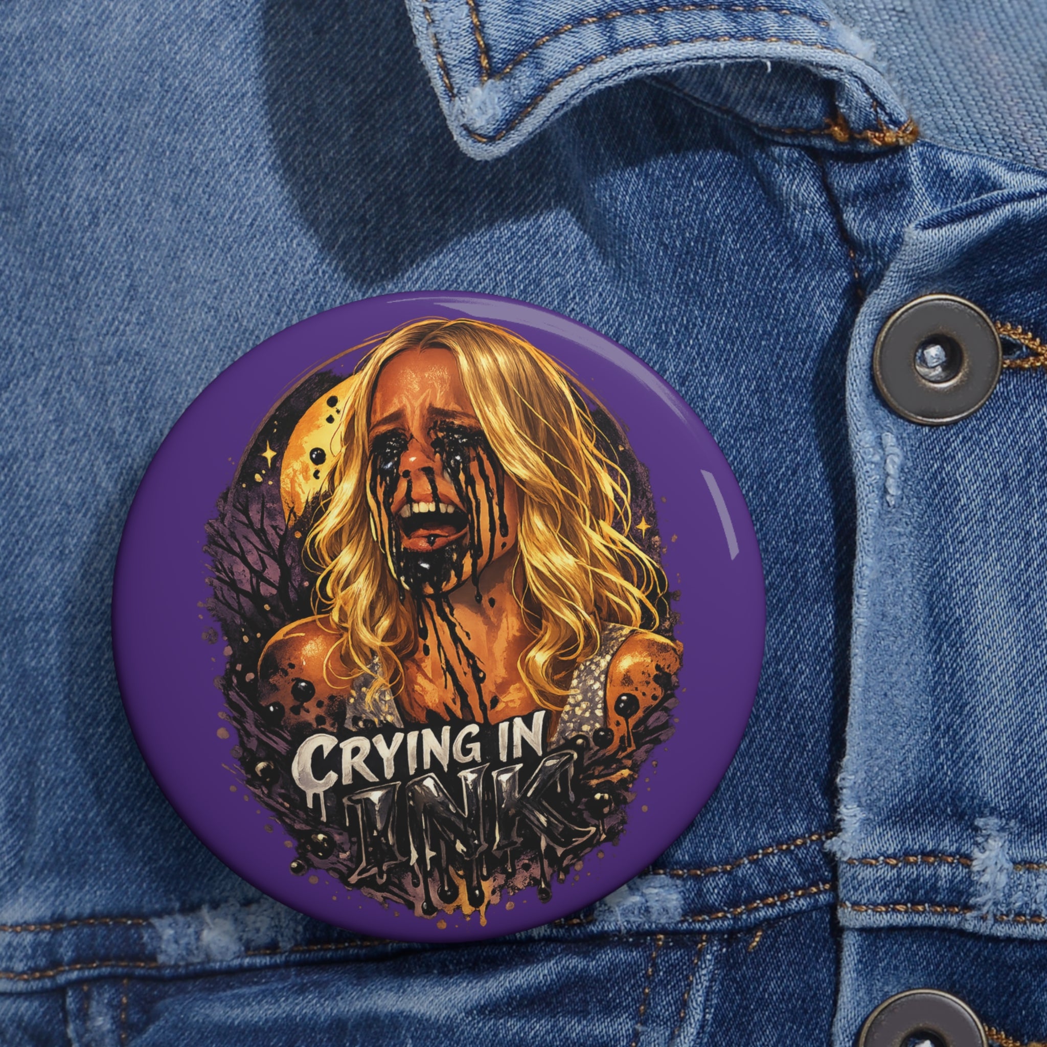 Crying In Ink by Dark.Lex Pin Button — Gothic Horror Badge
