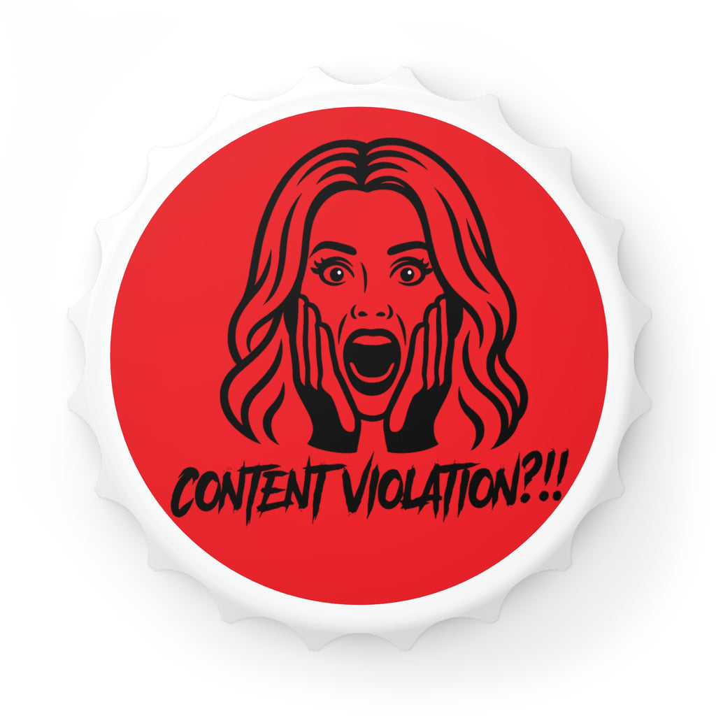 Crystal Sparkle Content Violation?! Red Bottle Opener — Funny Pop Art Bar Keychain for Social Media Moderators