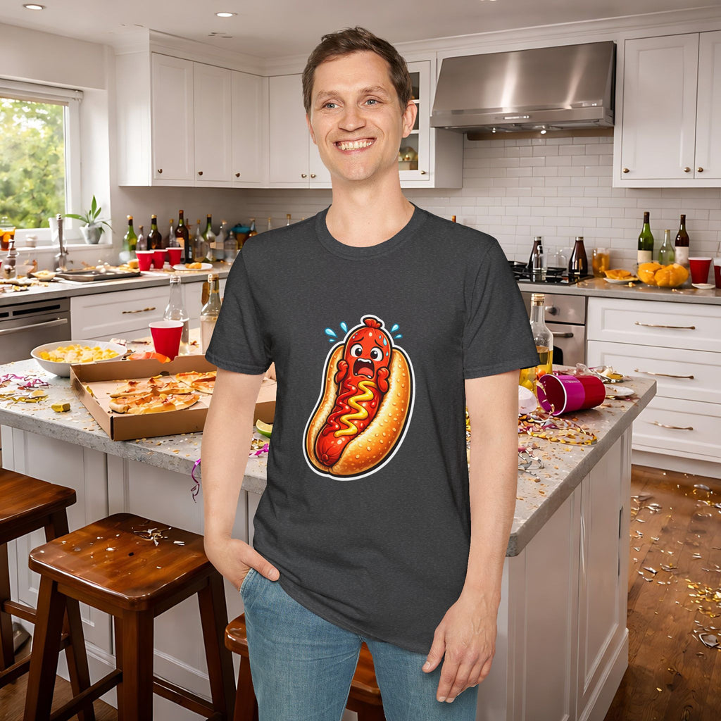 Unisex Scared Hotdog by Taliasaurus Softstyle T-Shirt