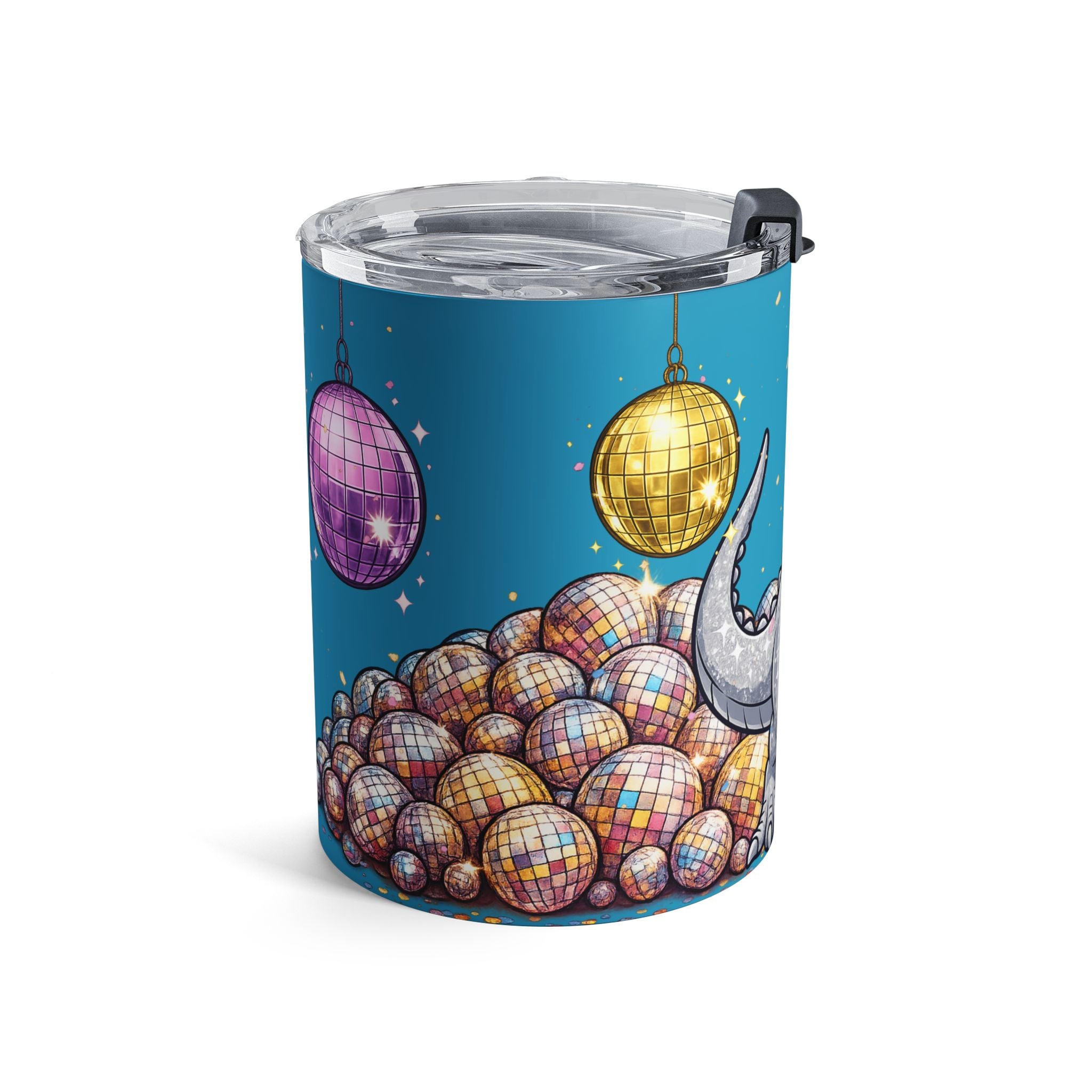 Disco Dino by Taliasaurus 10oz Tumbler — Fun Party Dinosaur Travel Cup