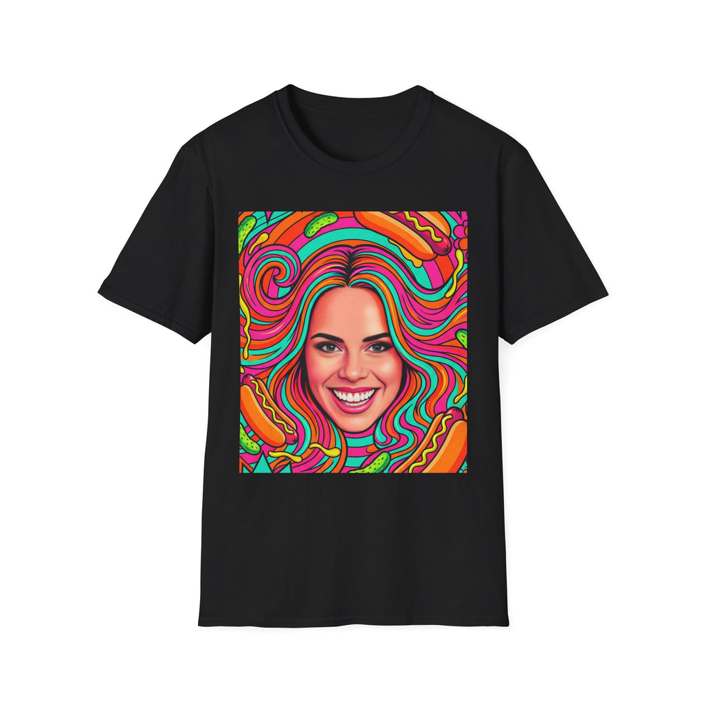 Psychedelic Pop Crystal Sparkle Portrait by FoxQT T-Shirt — Colorful Swirl Face Art Tee