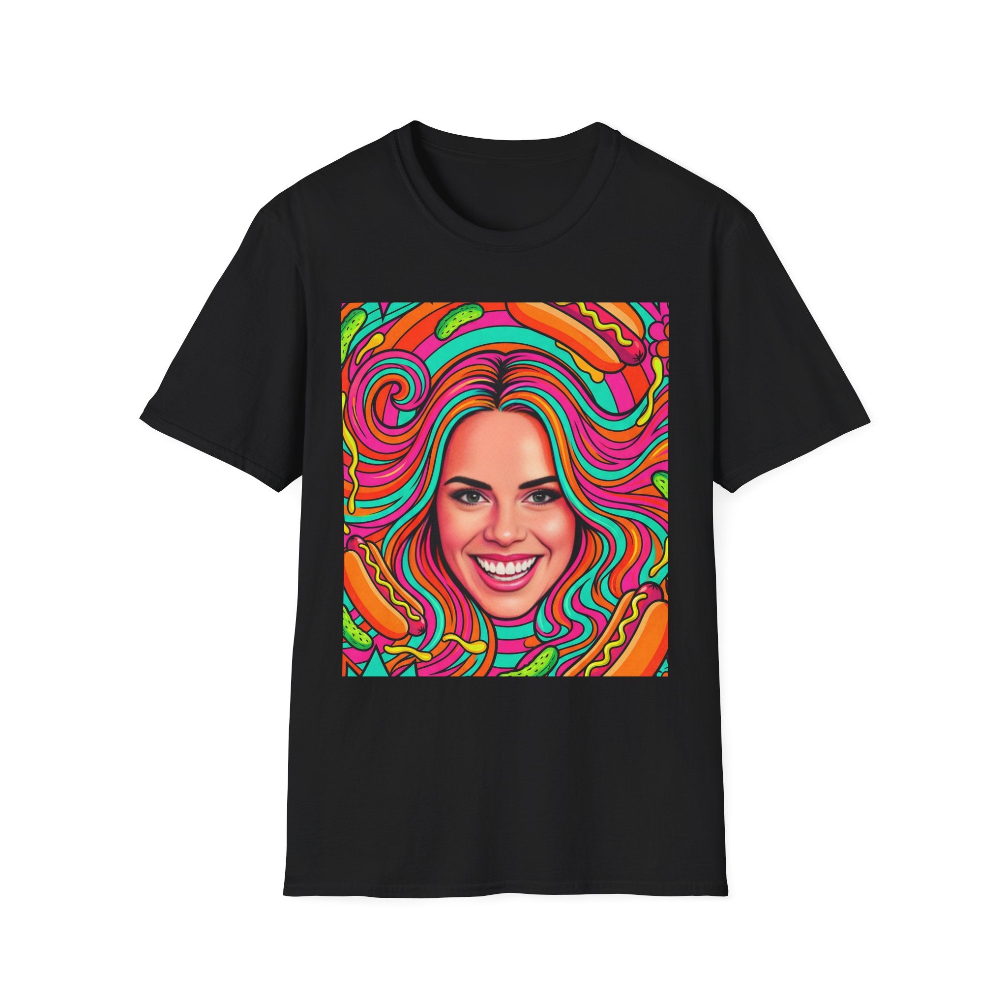 Psychedelic Pop Crystal Sparkle Portrait by FoxQT T-Shirt — Colorful Swirl Face Art Tee