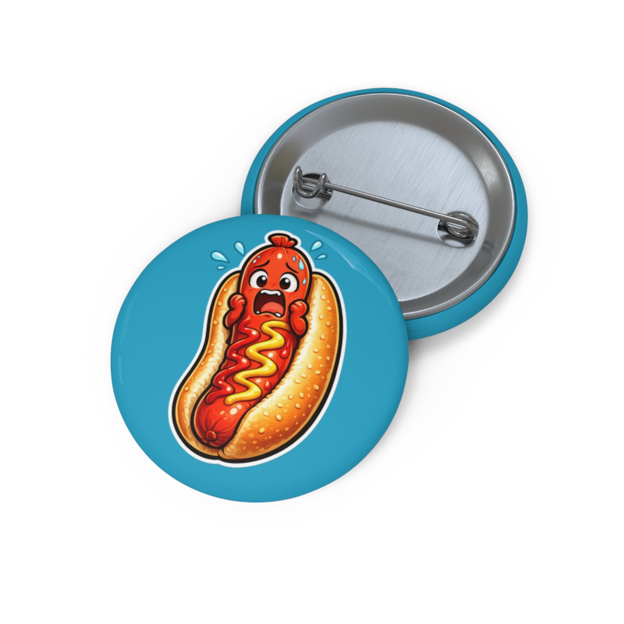 Scared Hotdog by Taliasaurus Pin Buttons - silly