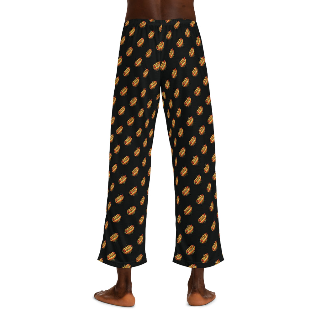 Men's Black Pajama Pants with Hotdog Pattern by Taliasaurus