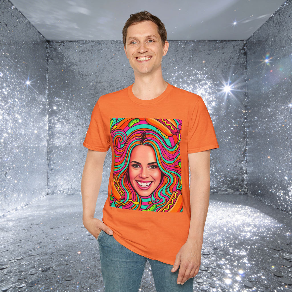 Psychedelic Pop Crystal Sparkle Portrait by FoxQT T-Shirt — Colorful Swirl Face Art Tee
